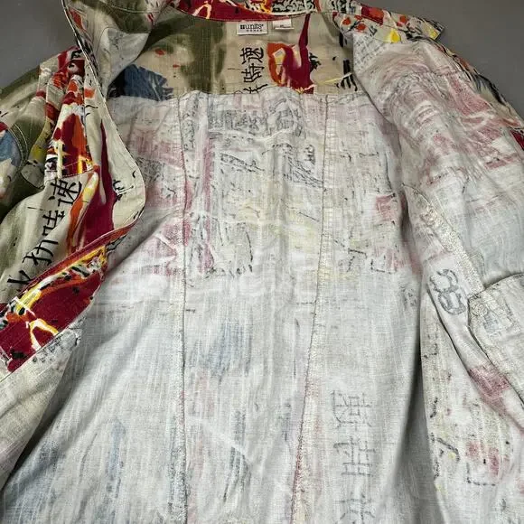 Units Woman Jacket 2X Abstract Print Button Front Long Sleeve Boxy Cotton Coat - Picture 3 of 15